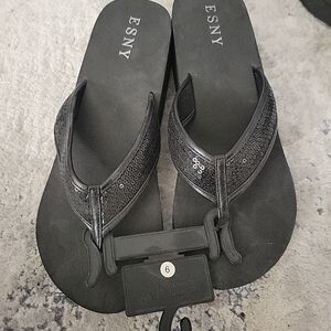 ESNY Black Sequin Flip Flops